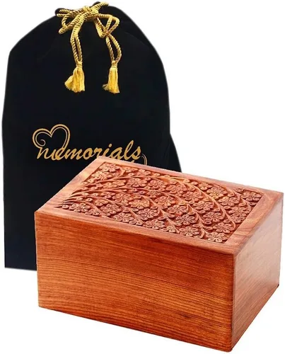Miniatura 3 de MEMORIALS 4U Urna de cremación de palisandro sólido con diseño de cruz tallada a mano para cenizas humanas Palisandro macizo