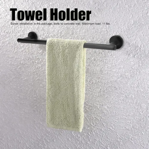 Miniatura 4 de Toallero para baño, toallero de acero inoxidable 304, toallero negro mate de 17.7 in, toallero de barra simple y elegante para baño, cocina