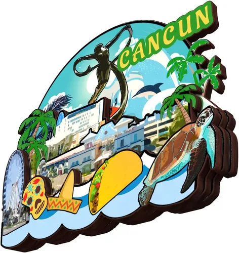 Miniatura 3 de Imán de nevera Cancún México Colección de madera 3D Madera Hecho a mano Recuerdos de la ciudad de viaje, imán para nevera Decoración del Hogar