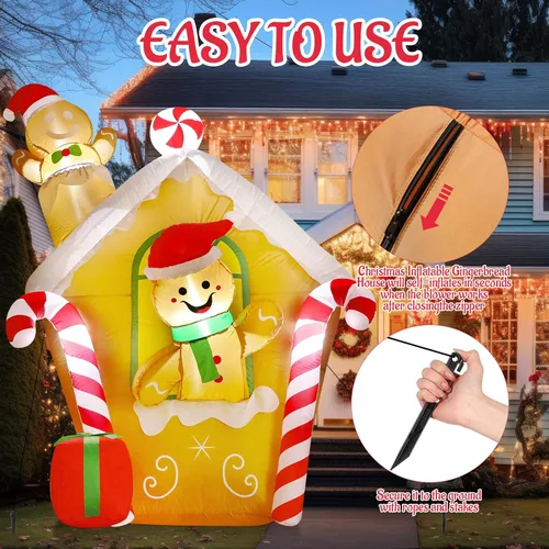 Miniatura 4 de MiniInflat Casa de jengibre inflable navideña de 5.4 pies, decoraciones navideñas para exteriores, decoración inflable navideña para patio con LED