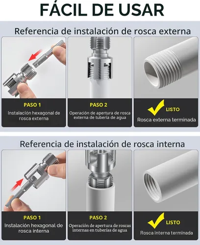 Miniatura 7 de Herramienta de roscado de tubería interna y externa, roscador de tubería de PVC, herramienta de roscado de tubería, matrices de 1/2'' y 3/4