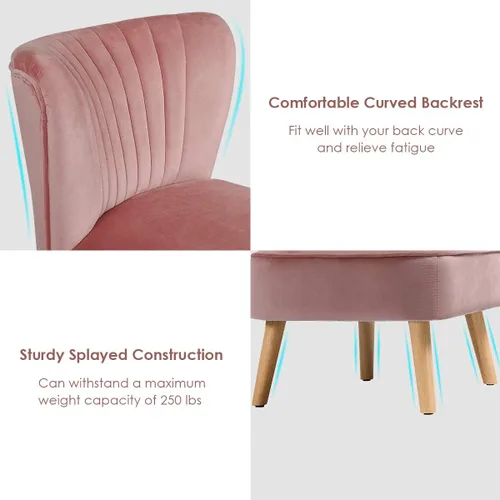 Miniatura 6 de Giantex Silla decorativa de terciopelo, moderna silla tapizada con patas de madera, acolchada gruesa, sillas pequeñas sin brazos para sala de estar