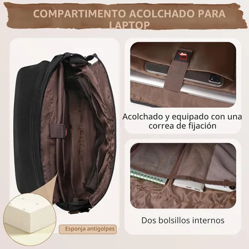 Miniatura 4 de RAINSMORE Bolsa tipo mensajero para hombre de 15.6 a 17.3 pulgadas, resistente al agua, de lona, maletín para computadora, para trabajo, universidad