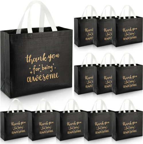 Sanwuta - 12 bolsas de regalo de agradecimiento al equipo con asa para profesores, empleados, compañeros de trabajo, personal a granel, Negro