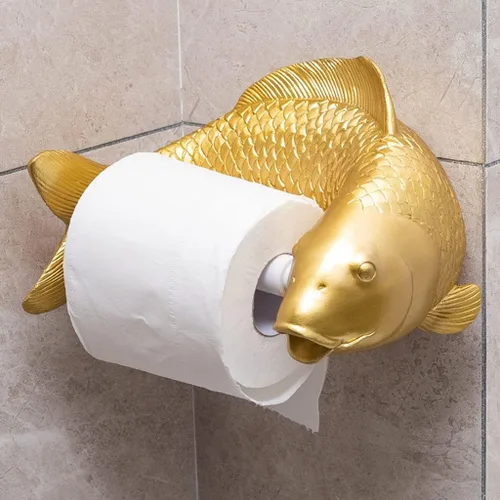 Miniatura 4 de Dispensador de rollo de pañuelos, soporte de papel higiénico de pescado dorado de lujo, estante de almacenamiento de papel de rollo de arte creativo