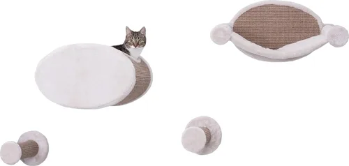 Miniatura 6 de Trixie Juego de vigilancia para gatos montado en la pared, estantes de escalada con escalones de sisal y plataformas de felpa, estantes para gatos