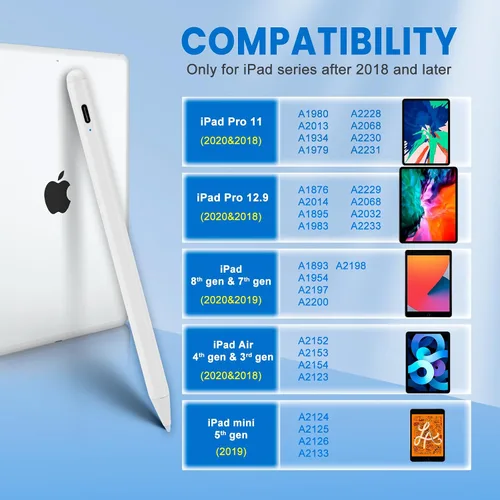 Miniatura 6 de Lápiz capacitivo para iPad de 6ª/7ª/8ª/9ª/10ª generación con rechazo de palma, recargable tipo C, punta fina de 0.069 pulgadas, compatible con Apple