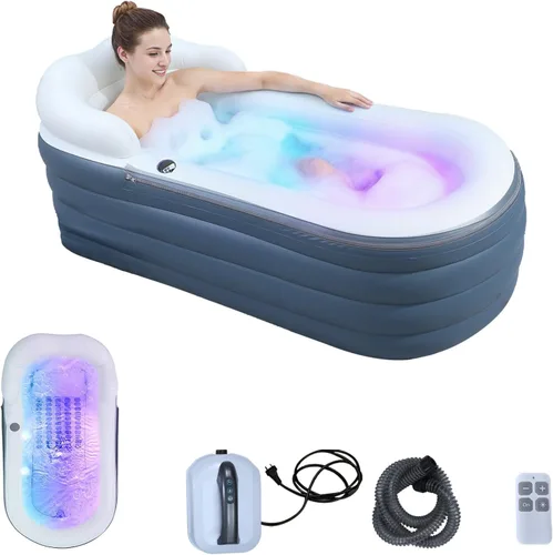 Miniatura 7 de B&Y Bañera portátil para adultos, bañera de hielo, bañera de hidromasaje familiar con cubierta de cremallera, diseñada con reposacabezas, portavasos