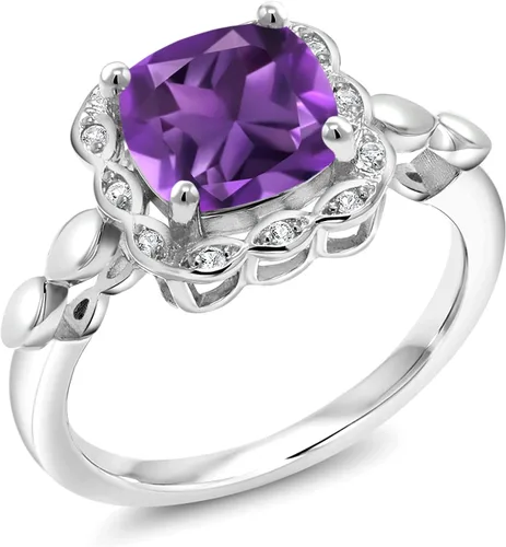 Miniatura 119 de Gem Stone King Anillo de compromiso de plata de ley 925 de 0.315 in con piedra natal y zafiro blanco creado Anillo de compromiso de boda
