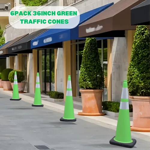Miniatura 7 de BESEA Paquete de 6 Conos de Seguridad de Tráfico de 36 Pulgadas, Conos de Estacionamiento Verdes para Carretera, Conos de Construcción