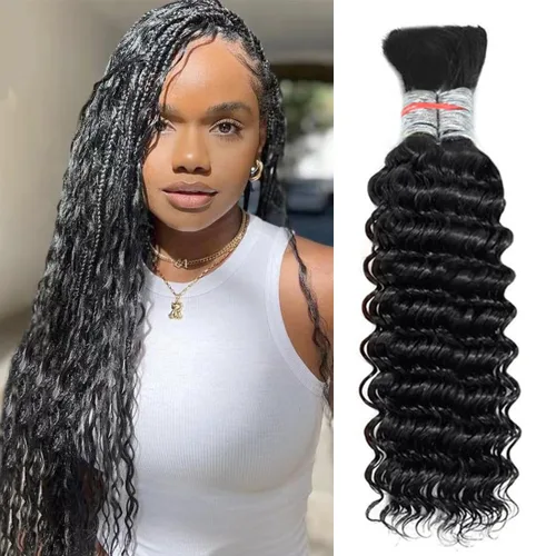 Cabello humano trenzado para trenzas bohemias, cabello humano trenzado de onda profunda, cabello humano a granel para trenzar, sin trama 10A, húmedo