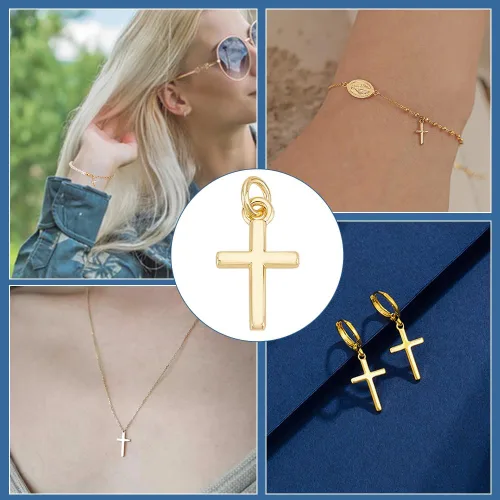 Miniatura 6 de BENECREAT 16 dijes de cruz de latón chapado en oro real de 18 quilates, dije de cruz pequeña para hacer joyas, collares, manualidades