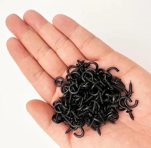 Miniatura 4 de Ganchos de techo negros pequeños de 1/2 pulgadas, ganchos de luz atornillados, gancho de joyería para bricolaje (paquete de 60 unidades)