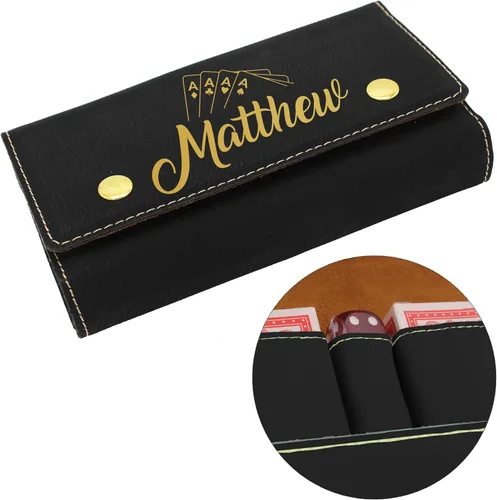 The Wedding Party Store Juego de caja de regalo personalizada de cartas y dados, 2 cubiertas y 5 dados en el interior del estuche (negro con dorado)
