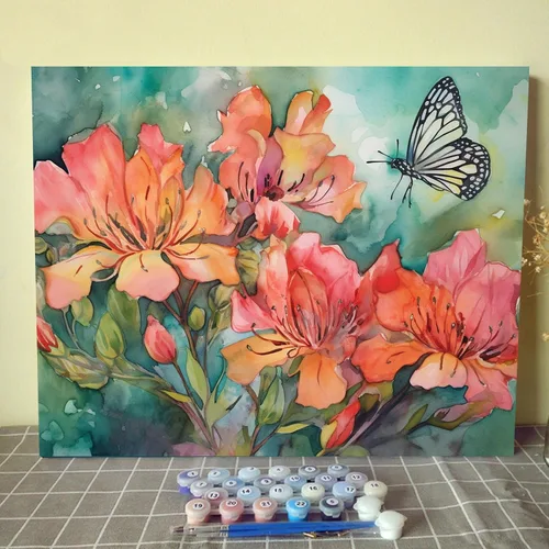 Miniatura 17 de Tucocoo Kits de pintura de paisaje de girasoles por números con pinceles y pigmento acrílico sobre lienzo para adultos, patrón de mariposas y flores