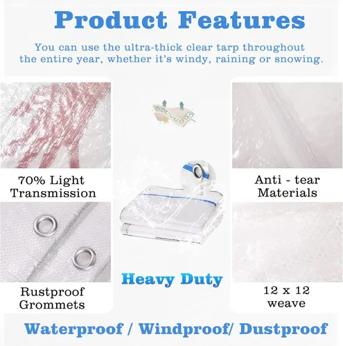 Miniatura 5 de UCINNOVATE Lona transparente de 0.472 in de 6 x 10 pies, cubierta de invernadero resistente e impermeable, tejido reforzado de 12 x 12 pulgadas