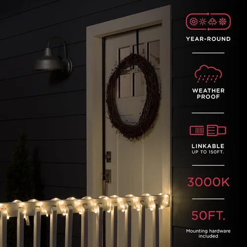Miniatura 2 de Luces de cuerda LED UltraPro, cuerda clara clásica de 50 pies, luz blanca cálida 3000K, para interior/exterior, flexible, enlazable, duradera, luces