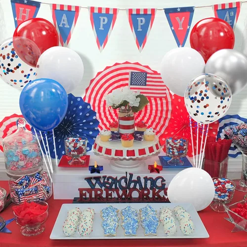 Miniatura 5 de Kit de 62 globos rojos, blancos y azules - Globos de fiesta con confeti rojo, blanco y azul de 12 pulgadas para el 4 de julio, Día de la Rojo y azul