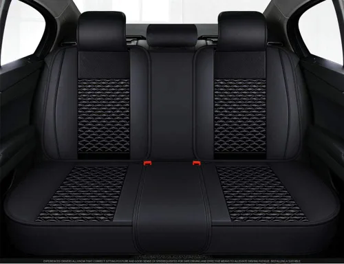 Miniatura 2 de Bling - Fundas de asiento de automóvil de seda y cuero retro con celosía, ajuste universal (negro básico)