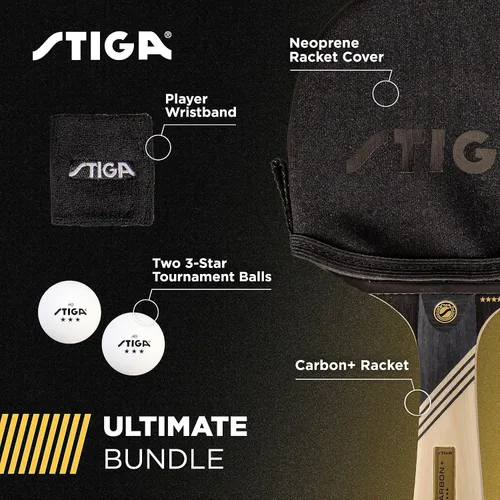 Miniatura 3 de STIGA Carbon+ Bundle Ping Pong Paddle Set – 7-ply Extra Light Carbon Fiber Blade – 2mm Premium Sponge – Concave Pro Handle – 2 3-Star Tournament