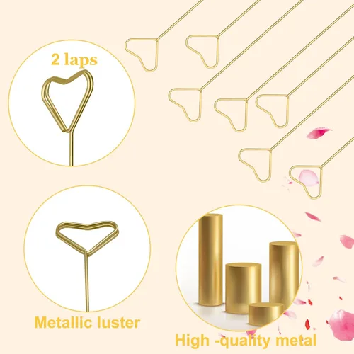 Miniatura 3 de Portatarjetas con diseño floral, 20 unidades, para centros de mesa, clip dorado para arreglos florales, soporte de fotos de alambre de metal, púas