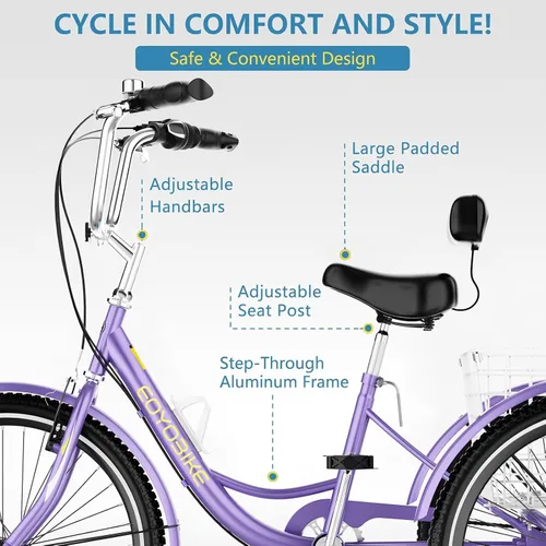 Miniatura 3 de NAIZEA Triciclo para adultos, bicicleta de crucero de tres ruedas de 7 velocidades, triciclos para adultos de 20/24/26 pulgadas, bicicletas de 3