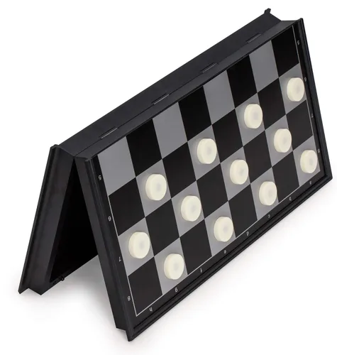 Miniatura 8 de Yellow Mountain Imports Juego de mesa grande 2 en 1 magnético de viaje para ajedrez y damas - 14 pulgadas - Juego de mesa plegable, portátil