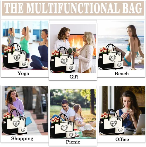 Miniatura 6 de YOOLIFE Regalos para mujeres – Bolsa de playa con monograma inicial con bolsa de maquillaje, día de la madre, regalos de cumpleaños para mujeres
