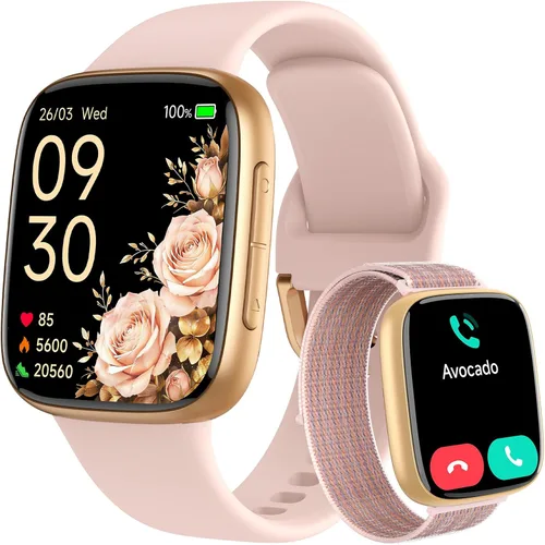 Reloj inteligente para mujer, responder/hacer llamadas, reloj inteligente AMOLED de 1.85 pulgadas con pantalla siempre encendida para iPhone y Rosa