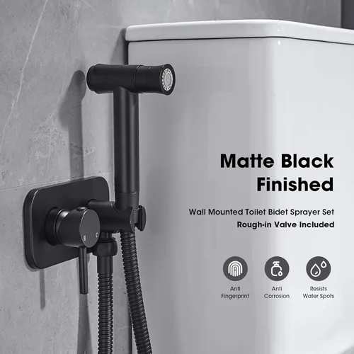 Miniatura 2 de Baño oculto latón montado en la pared caliente y frío mezclados bidé spray set NPT 1/2 mano pañal Shattaf accesorio de inodoro, oro cepillado