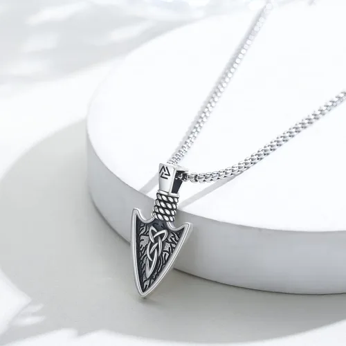 Miniatura 2 de CUOKA MIRACLE Collar vikingo de punta de flecha de plata de ley 25 para hombre, collar vikingo de punta de lanza con nudo celta y flecha