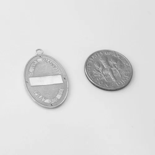 Miniatura 2 de Sterling Silver Saint Jude Thaddeus CZ Oval Medal Pendant Necklace with Rolo Chain and Pendant only (Medium)