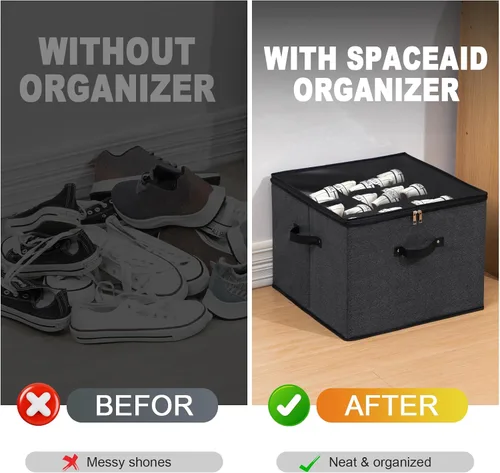 Miniatura 8 de Mayniu Paquete de 2 organizadores de zapatos - Caben 32 pares, grandes cajas de almacenamiento de zapatos, cubos con mangos reforzados, organizador