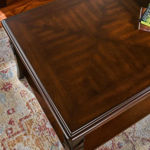 Miniatura 7 de Mesa de centro de madera maciza con estante de almacenamiento, mesa de sala de estar de mediados de siglo con mesa y patas talladas en madera, mesa
