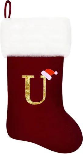 Miniatura 18 de Calcetines de Navidad bordados de 20 pulgadas con monograma, terciopelo negro con puño de felpa blanca supersuave, adornos clásicos para decoración