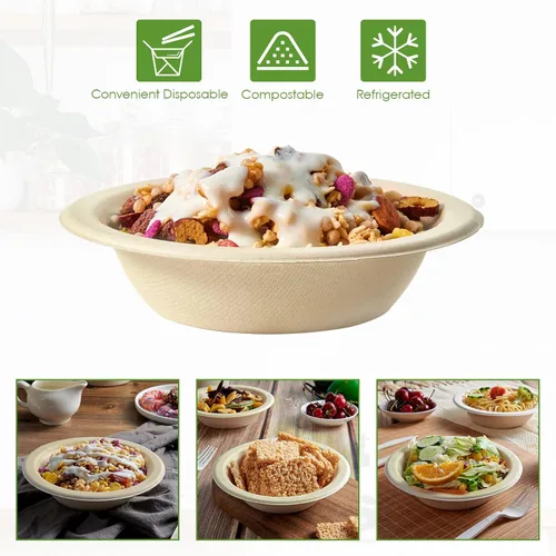 Miniatura 6 de Vplus Paquete de 500 Cuencos de Papel de 12 OZ a Granel, Desechables Compostables, Ecológicos de Bagazo, Cuencos de Alta Resistencia Perfectos