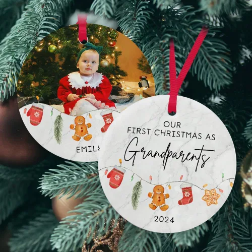 Miniatura 22 de Adorno personalizado de cerámica para la primera Navidad del bebé 2025 – Recuerdo navideño de copo de nieve personalizado con nombre, nuevo adorno