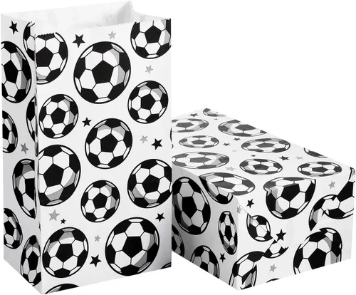 Miniatura 3 de Blulu Paquete de 30 bolsas de papel para fiesta de fútbol, bolsas de golosinas para golosinas, regalo para fiestas temáticas de fútbol Blanco