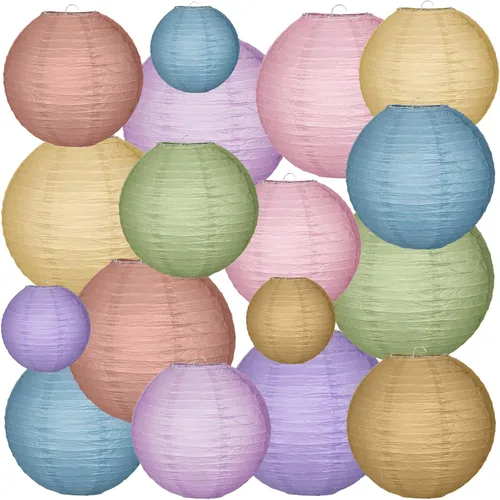 Miniatura 8 de Glooglitter 16 linternas de papel colgantes bohemias para decoración de fiesta de regreso a la escuela, 4, 6, 8, 10 pulgadas, coloridas linternas