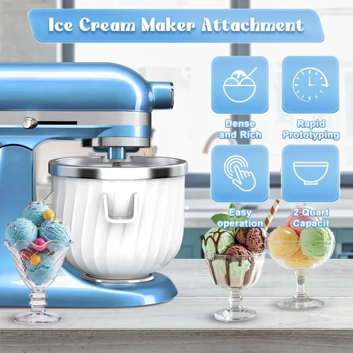 Miniatura 2 de Accesorio para máquina de helados de 2 cuartos para batidoras KitchenAid, se adapta a 4.5 cuartos de galón, 5 cuartos de galón/6 cuartos de galón
