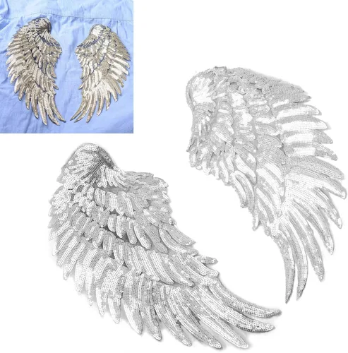 1 par de apliques de alas de lentejuelas, parche de hierro de ángel de lentejuelas, apliques bordados para chaquetas, decoración de tela y regalos