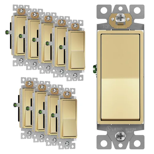 Miniatura 24 de ENERLITES Decorator Paddle Rocker Interruptor de luz, acabado brillante, un solo polo, 3 cables, tornillo de tierra, grado residencial, 15 A, 120