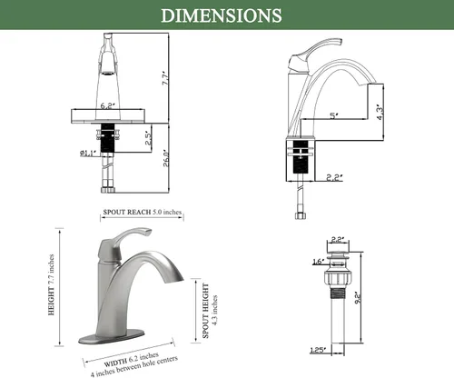 Miniatura 6 de TimeArrow Grifo de baño de níquel cepillado de 1 manija y un solo agujero, placa de cubierta de 3 agujeros, drenaje desplegable y líneas de Níquel
