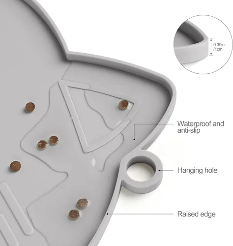 Miniatura 3 de Coomazy Tapete de silicona antideslizante más grueso para perros con borde elevado, impermeable, evita derrames de alimentos y escorrentía de agua