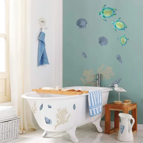 Miniatura 4 de YOUIN Juego de 3 decoraciones de pared de metal con temática de tortuga marina y playa, decoración de pared para interiores y exteriores, baño