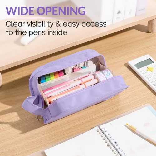 Miniatura 2 de Sooez - Estuche para lápices con apertura amplia, estuche organizador de gran capacidad para artículos de papelería, bolsa estética para lápices