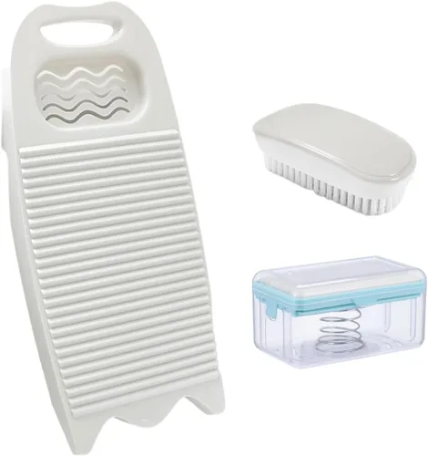 Miniatura 9 de Tabla de lavado, tabla de lavar para lavar a mano la ropa, tabla de limpieza de plástico para el hogar con soporte portátil (A-azul claro)