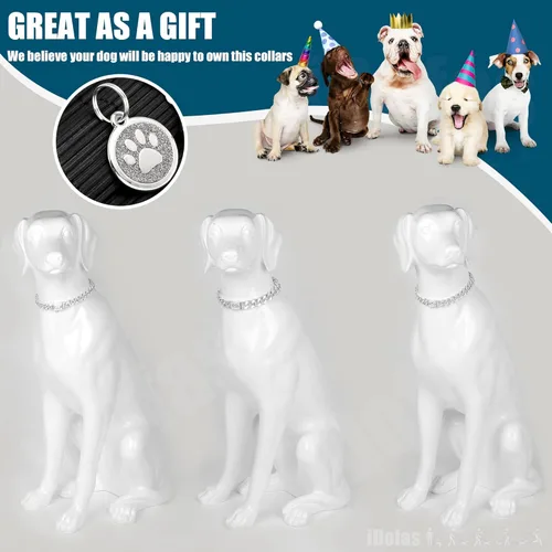 Miniatura 7 de Collar de cadena para perro, collar de eslabones cubanos diseño de hebilla con campana y placa para perro, acero inoxidable metal 10mm, collar