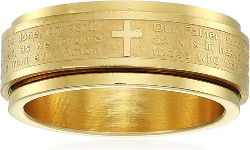 Miniatura 9 de Amazon Essentials Steeltime - Anillo giratorio chapado en oro de 18 quilates para hombre, con oración Our Father (anteriormente Amazon Collection)