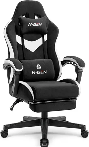 Miniatura 12 de N-GEN GAMING Silla de videojuegos con reposapiés, soporte lumbar para el hogar, oficina, respaldo alto, reclinable, altura ajustable, ergonómica